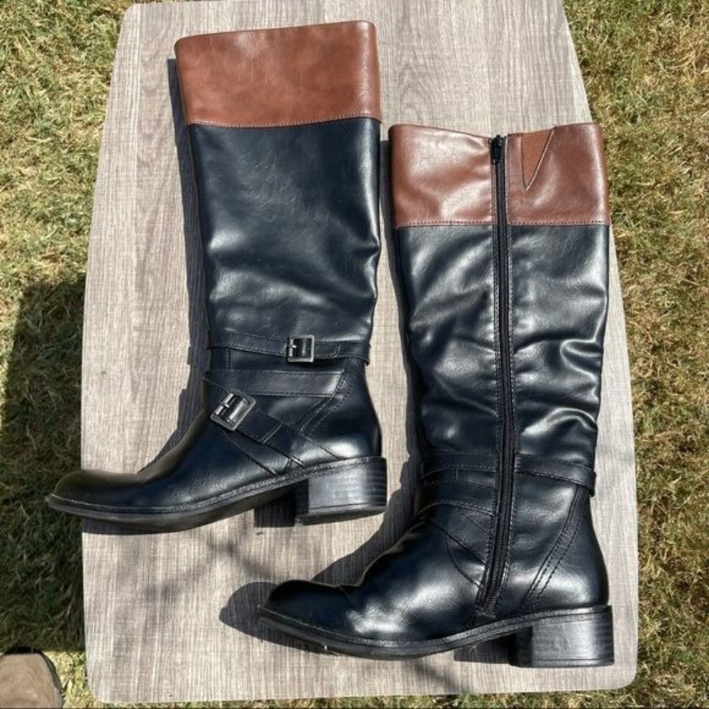 Me Too Black/Brown Denise Side Zip Tall Boots Size 6.5 - Picture 2 of 4